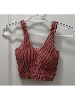 Zenana Bra Women's S/M Red V-Neck Ribbed Padded Sleeveless Tank